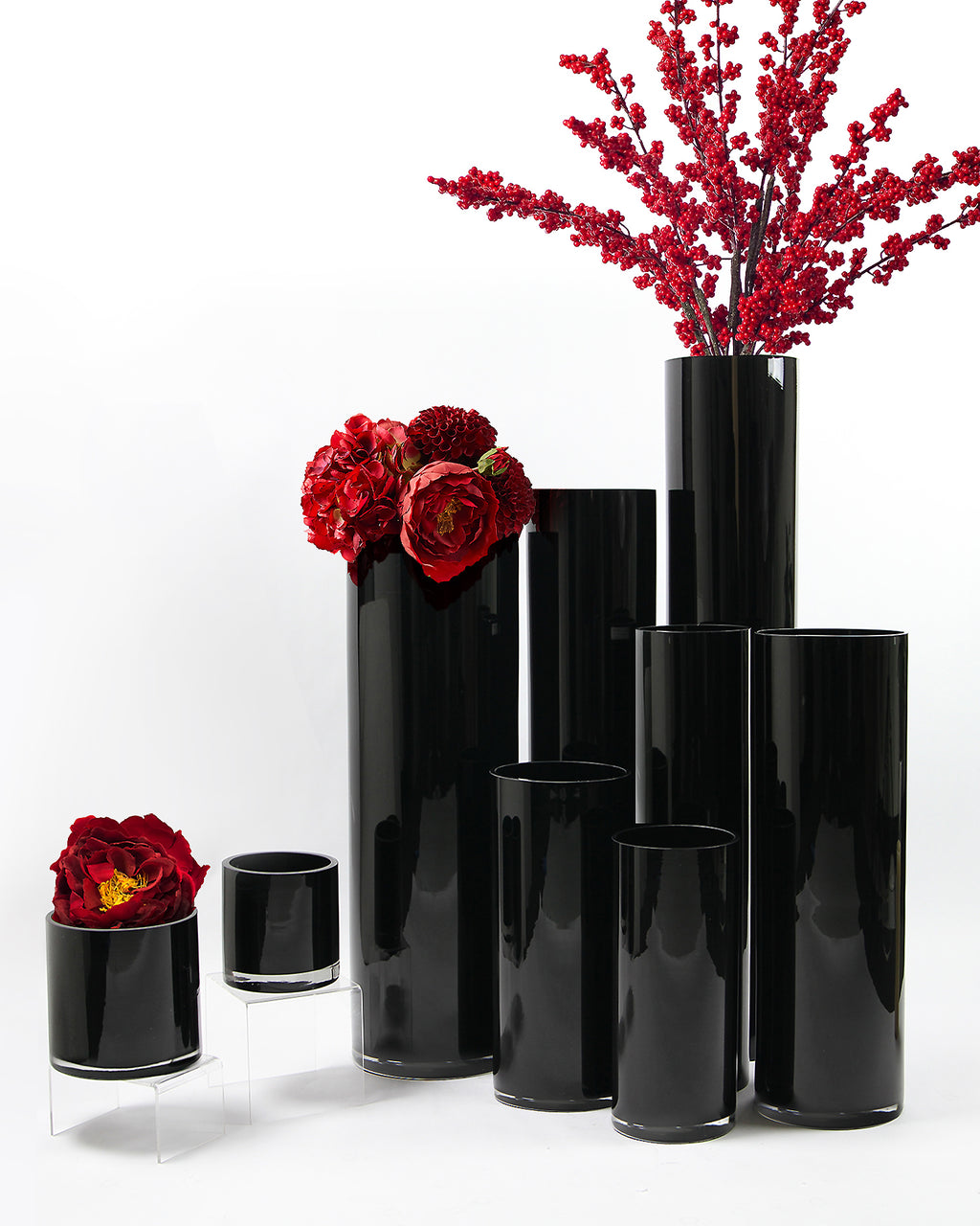 Premium Layered Black Glass Cylinder Vase