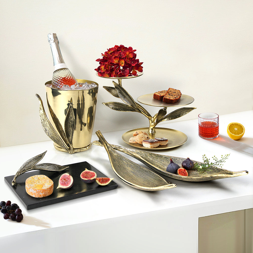 Golden Leaf Accented Serving Tray