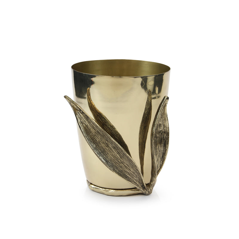 Golden Ice Bucket with Leaf Accent