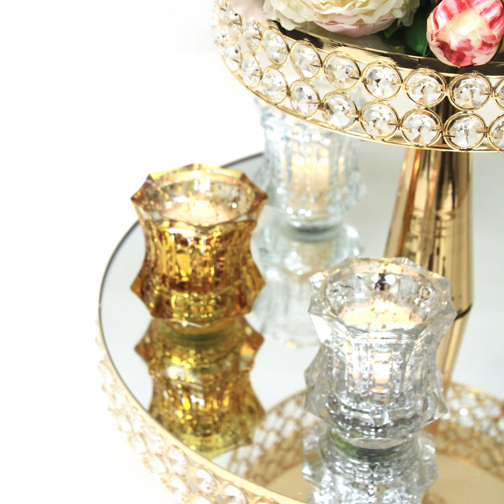 Crystal Single/Tiered Cake Stands - Wholesale Designer Metal Candleholders & Candelabras, Modern Centerpieces, Contemporary Plant Stands in Bulk for Interior Design & Home Decor | Unlimited Containers Inc