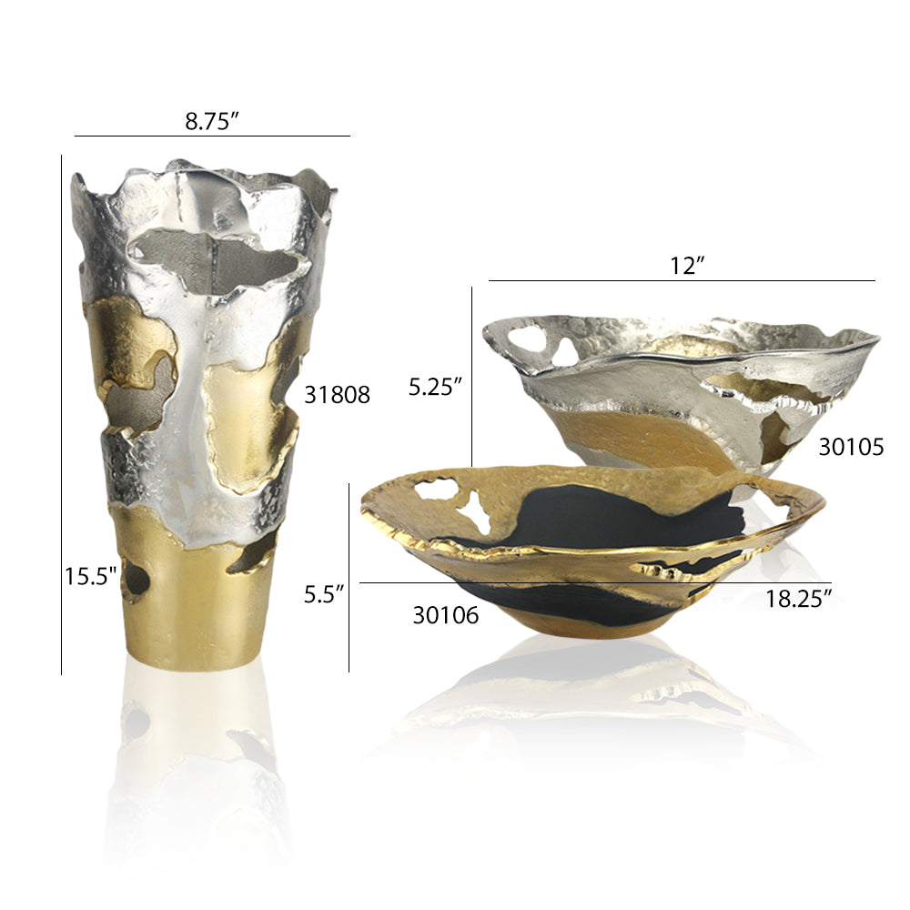 Strata Vase and Supernova Bowls - Wholesale Designer Metal Candleholders & Candelabras, Modern Centerpieces, Contemporary Plant Stands in Bulk for Interior Design & Home Decor | Unlimited Containers Inc