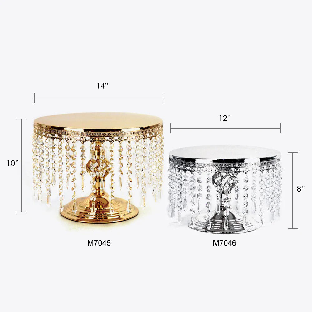 Hanging Crystals Floor/Table Cake Stand - Wholesale Designer Metal Candleholders & Candelabras, Modern Centerpieces, Contemporary Plant Stands in Bulk for Interior Design & Home Decor | Unlimited Containers Inc